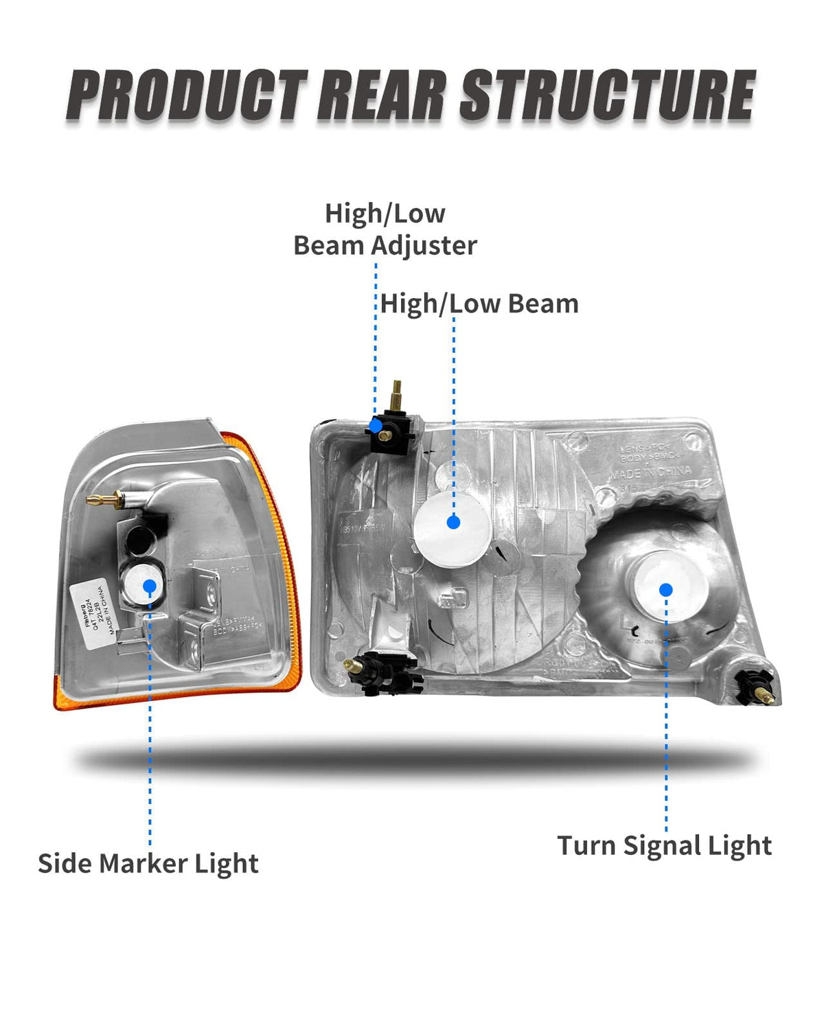 ADCARLIGHTS back housing view showing connector and durable construction benefit
