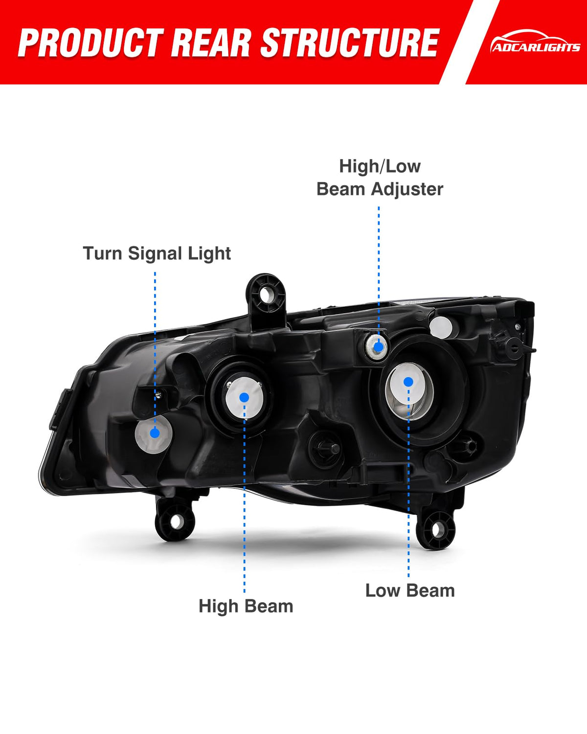 ADCARLIGHTS bulb socket back view showing plug-n-play compatibility