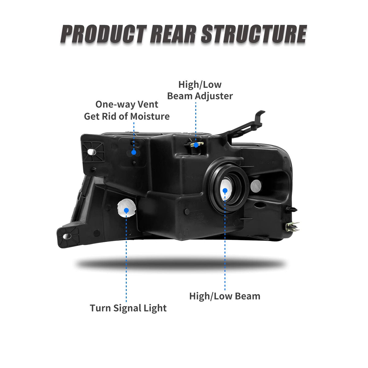 ADCARLIGHTS lens closeup with UV coating that prevents yellowing and preserves clarity