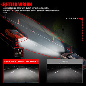 ADCARLIGHTS highway night beam comparison showing brighter road visibility