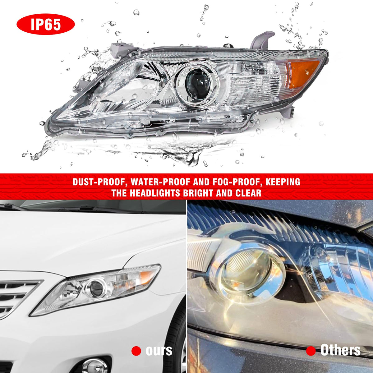 ADCARLIGHTS headlight held in hand for scale demonstrating correct OEM-sized fit