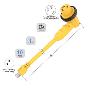 ADCAUDX lifestyle image of camper using adapter for temporary shore power