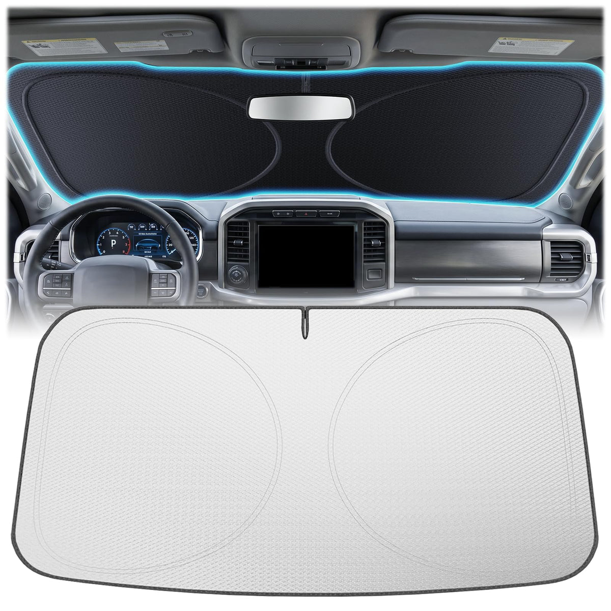 Adefor front view showing full windshield coverage and fast installation benefit