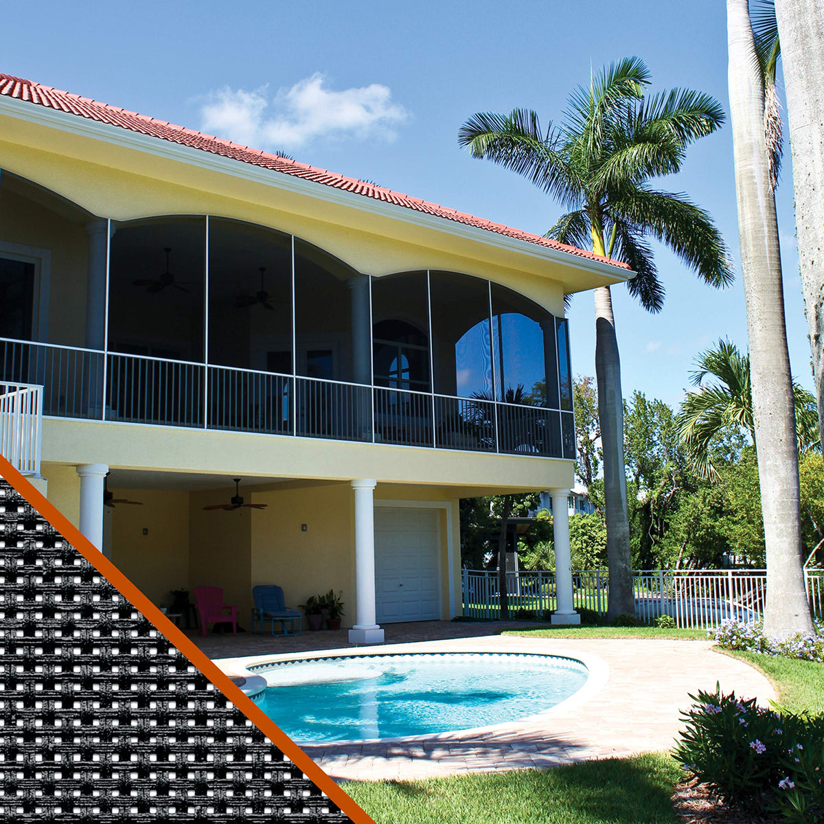 ADFORS solar screen closeup weave texture highlighting fiberglass durability and UV reduction benefit
