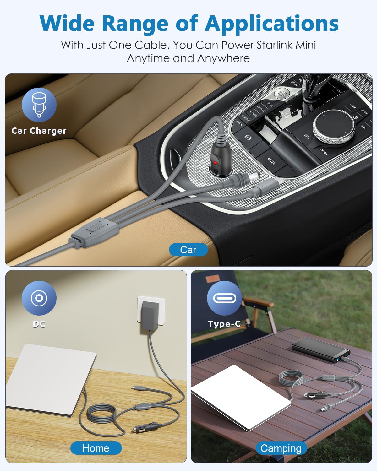 ADINEL cable laid out 10FT to show length and flexible placement advantage