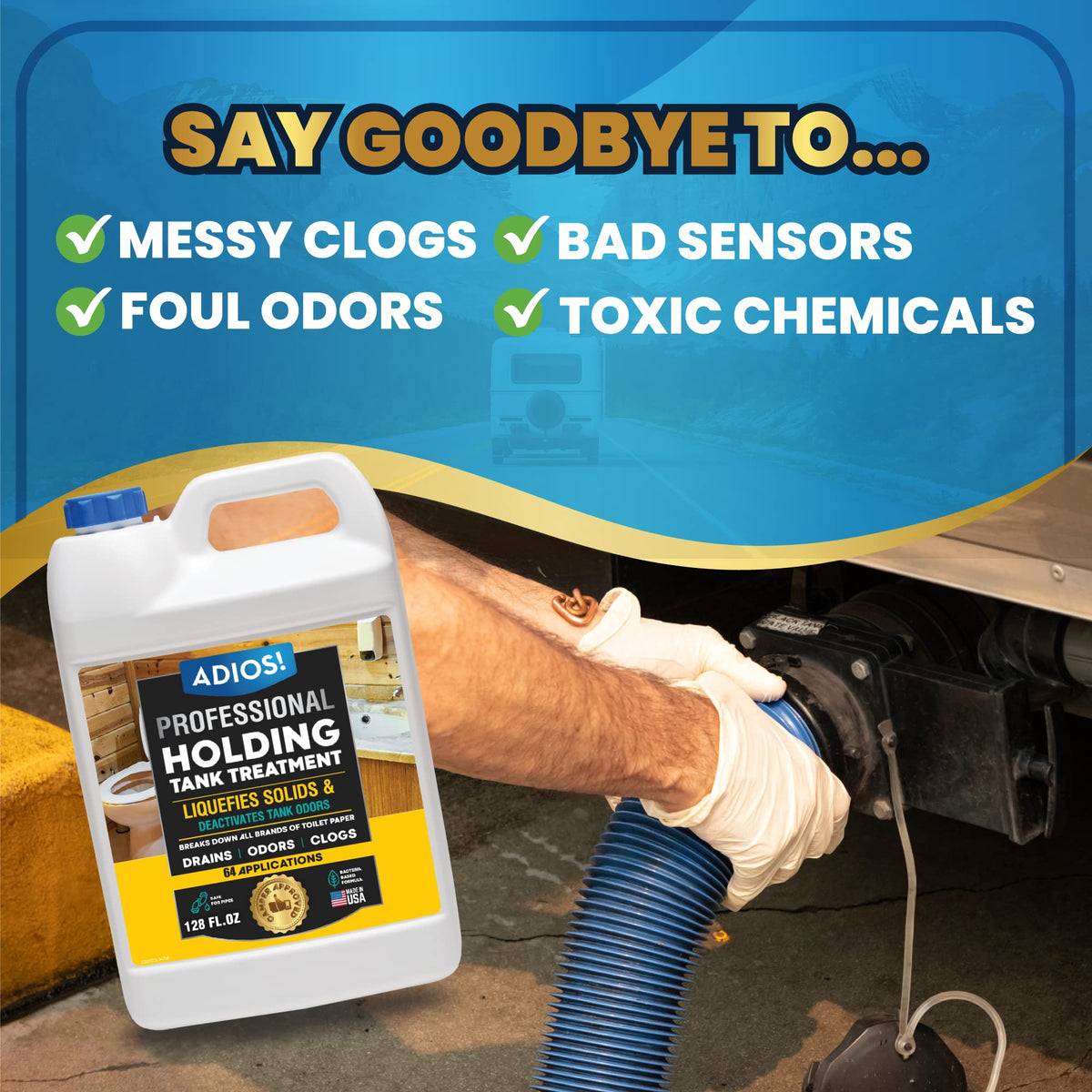ADIOS! back label with instructions highlighting safe use benefit