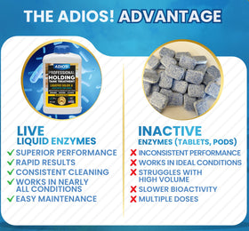 ADIOS! pouring treatment into an RV tank to show easy application benefit