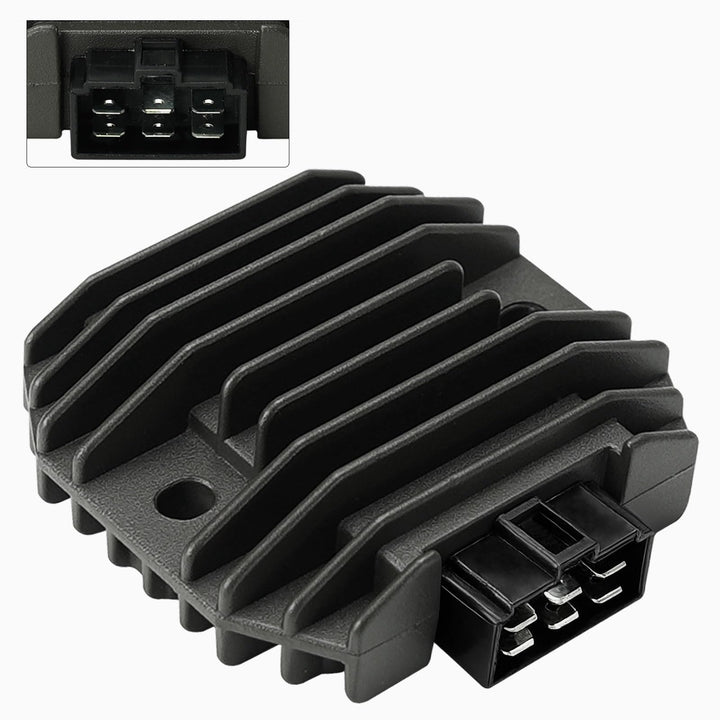 Adorish front view regulator-rectifier showing connectors and fitment benefit