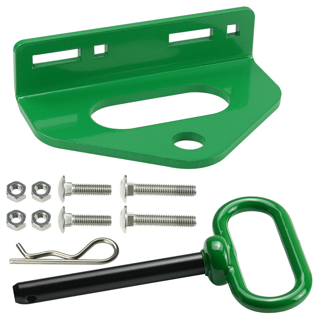 Adorish hitch plate front view showing mounting slots and 3/4" hole benefits easy alignment
