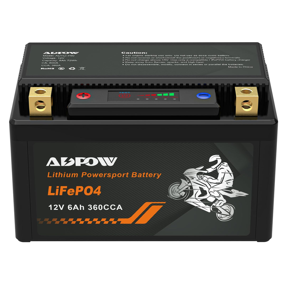 ADPOW front view of battery showing compact design and lightweight benefit