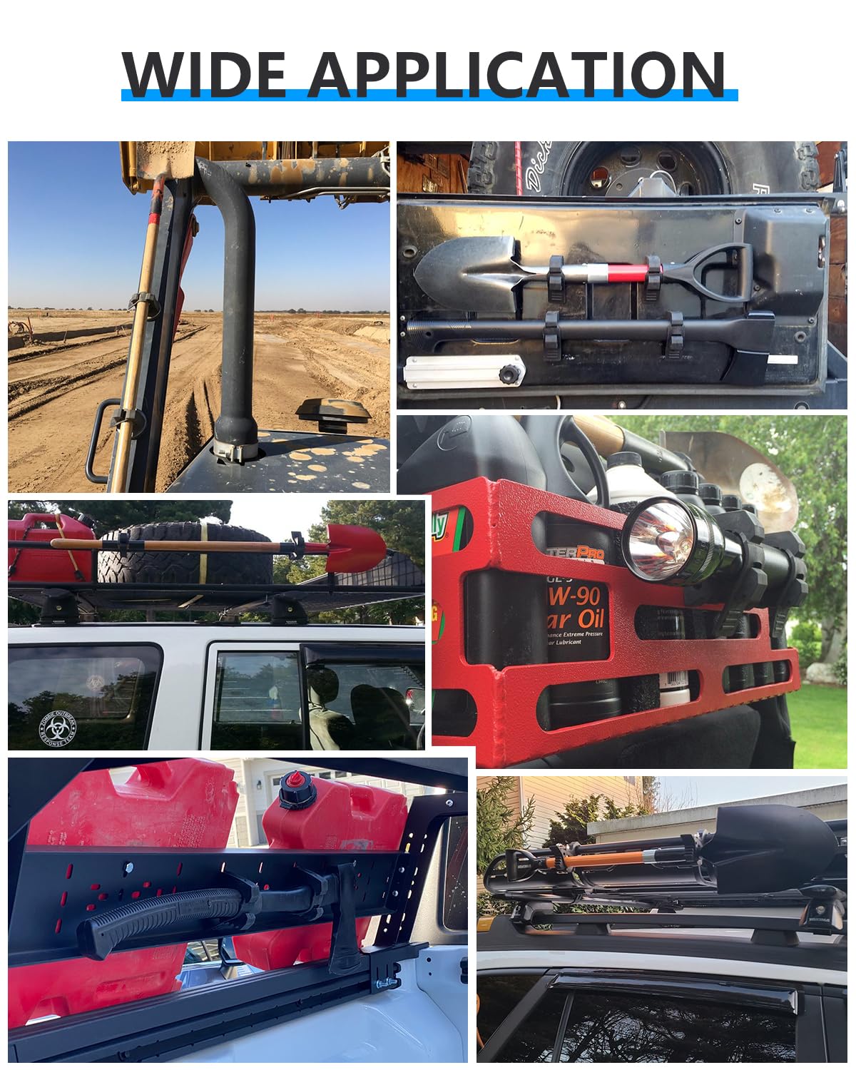 ADTOPI shovel held in clamp on truck bed for organized transport benefit