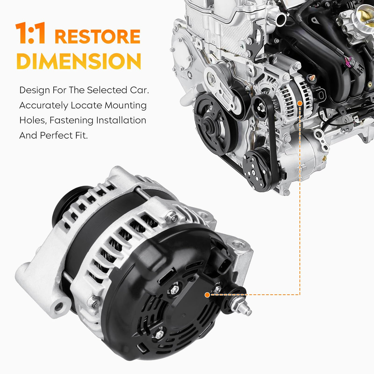 Aeagle alternator side profile with measured dimensions for precise mounting