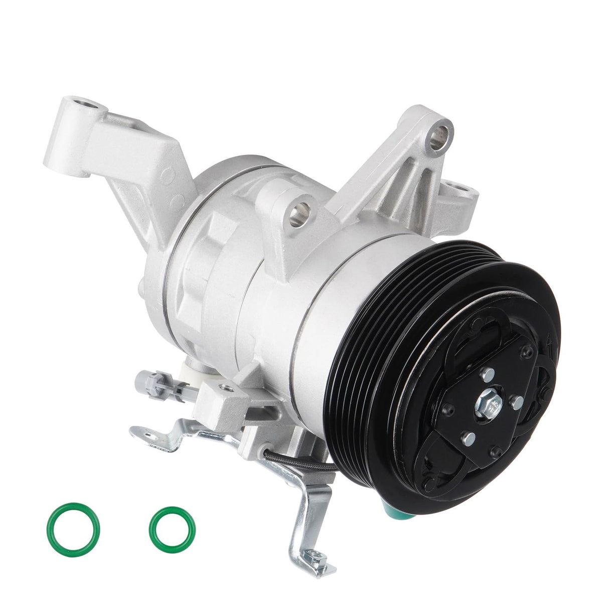 Aeagle front view of AC compressor assembly showing mount points and benefit of direct fit