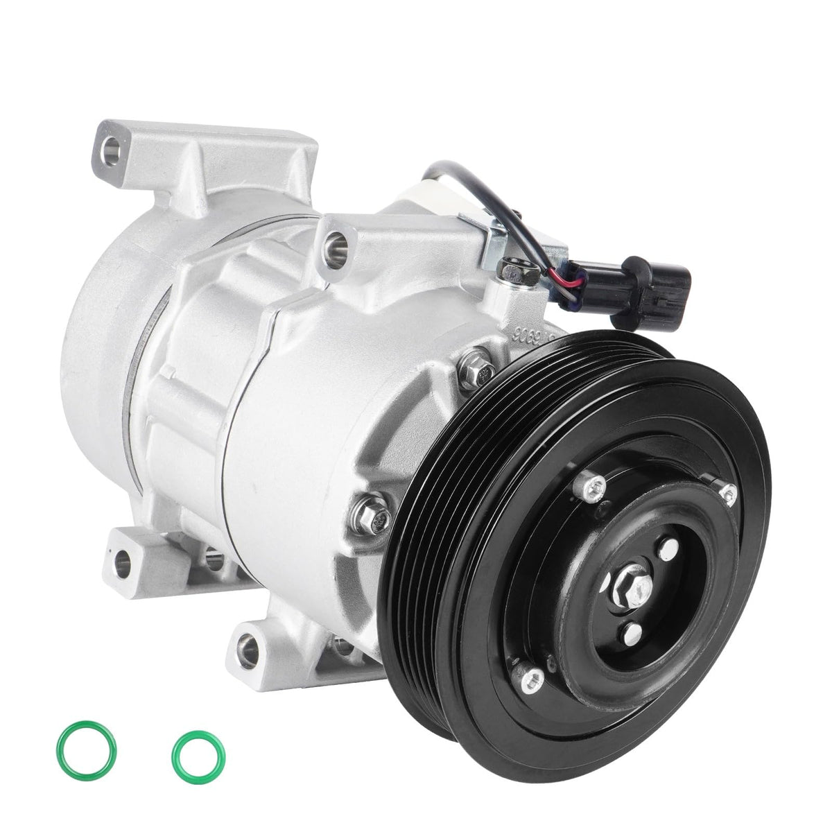 Aeagle AC compressor front view showing fitment and quiet design benefit