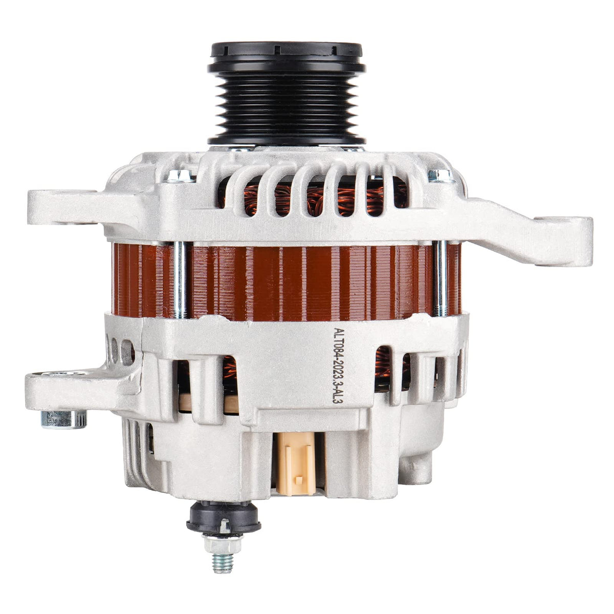 Aeagle alternator front view showing mounting points and benefit of direct-fit replacement