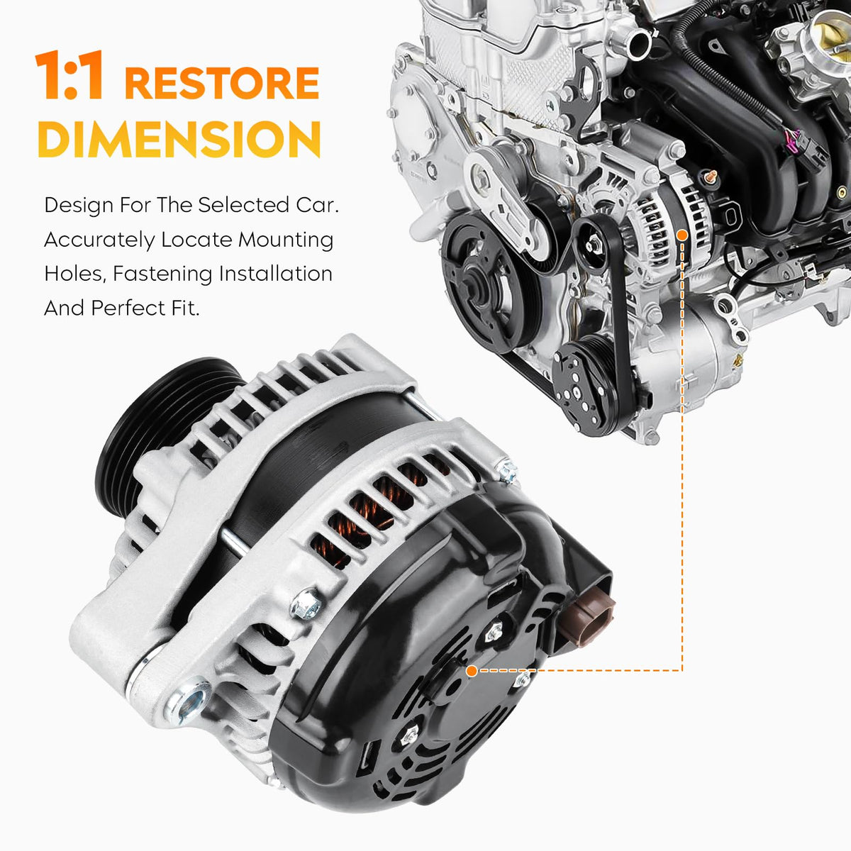 Aeagle alternator installed in engine bay demonstrating direct-fit replacement benefit