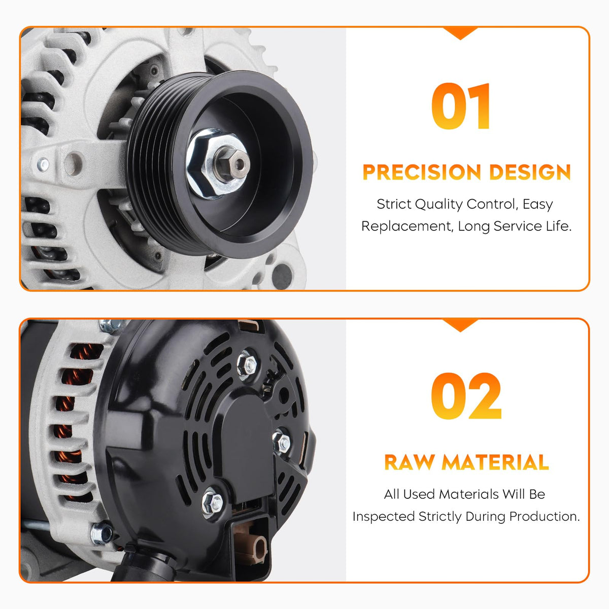 Aeagle alternator side with mounting points visible, precision fit for easy installation