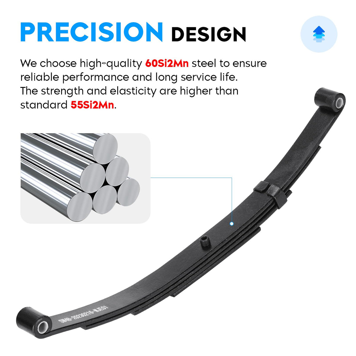 AEagle close-up of the 4-leaf spring stack showing leaf thickness and improved load support