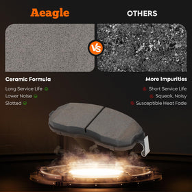 Aeagle ceramic pad front face close-up showing groove pattern for quieter braking