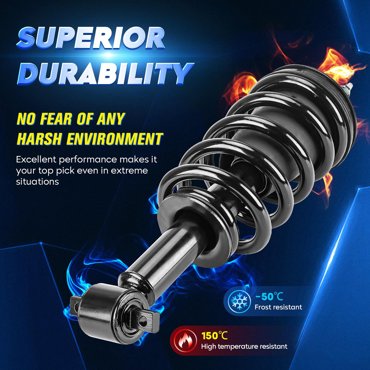 Aeagle rear shock absorber side profile showing robust construction benefit