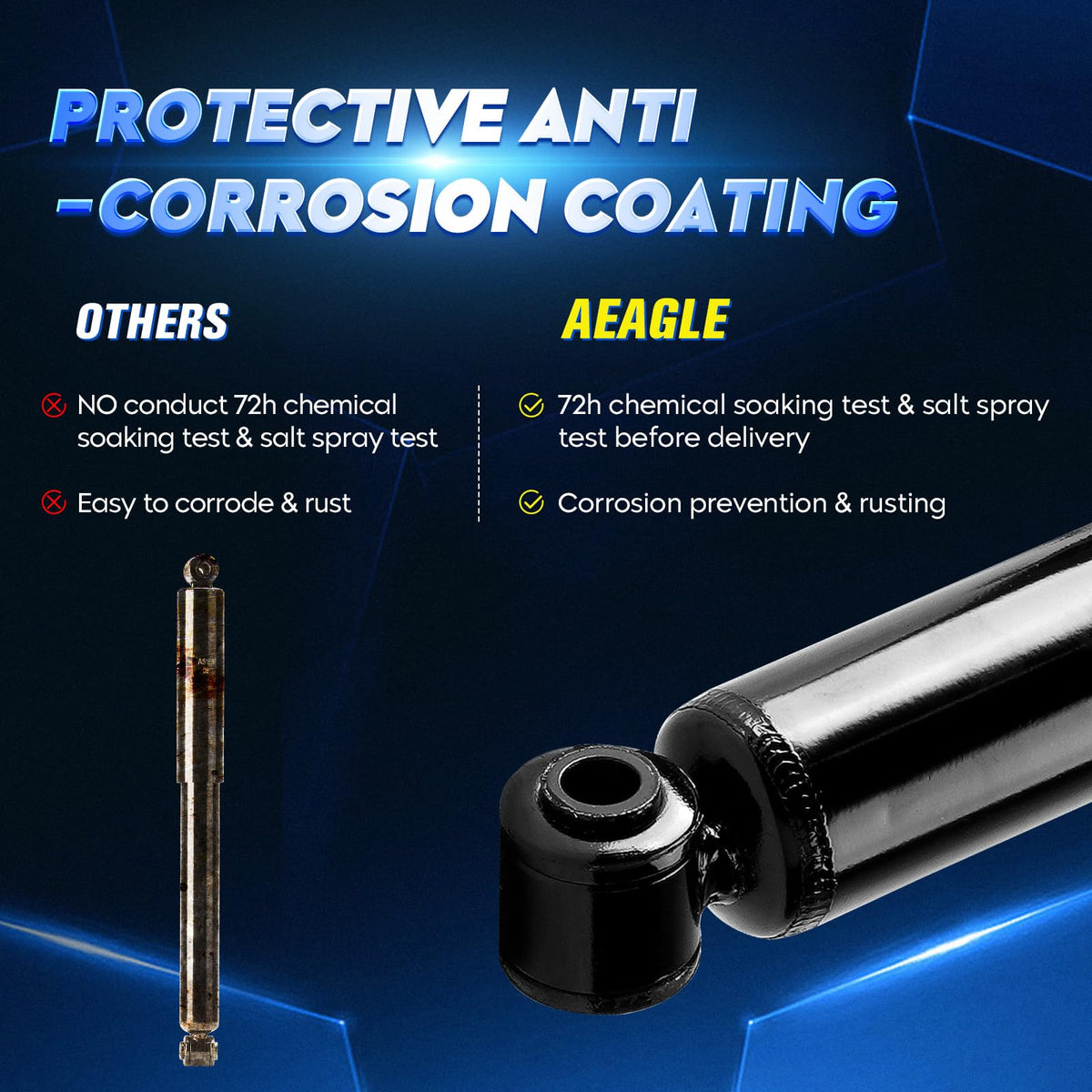 Aeagle rear strut installed in SUV rear suspension for improved stability
