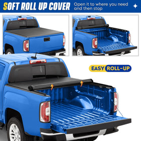 Aeagle rolled-up cover exposing full bed access and quick operation