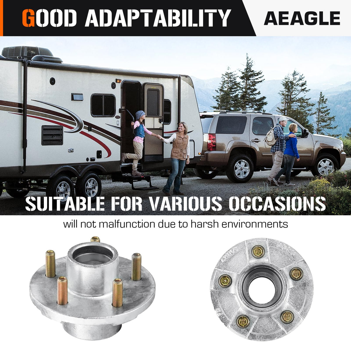 Aeagle hub beside ruler showing scale and compatibility for 3,500 lb trailers