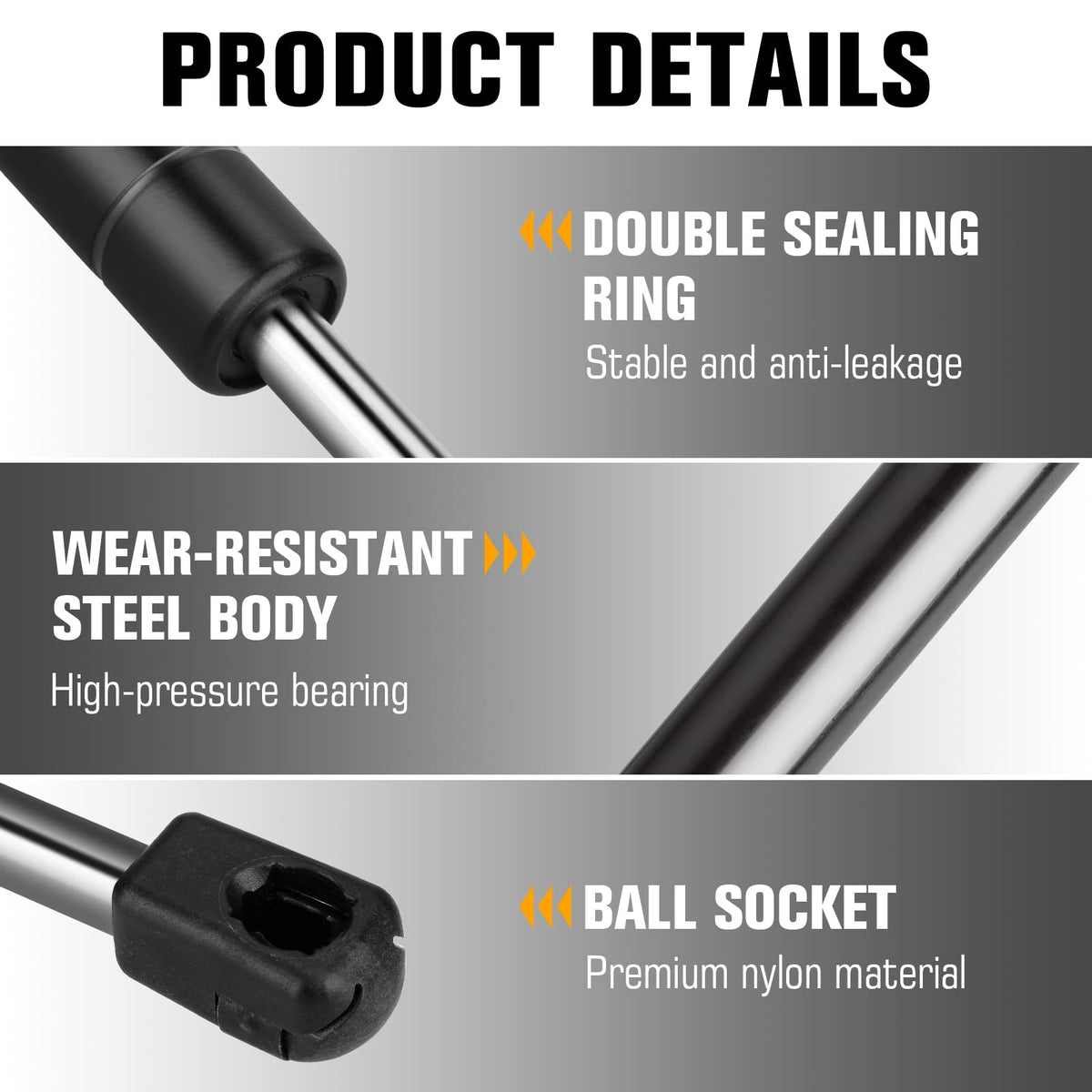 Aeagle strut next to ruler showing 12.32-inch extended length for correct fitment