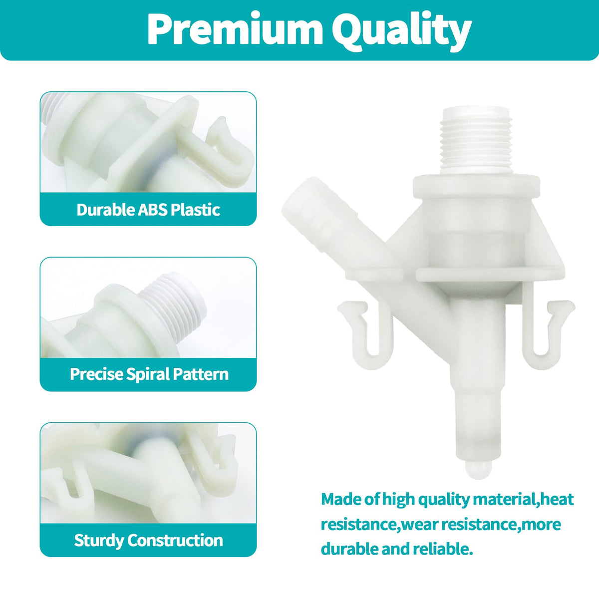 Aecsze side profile of ABS valve highlighting durable construction and wear resistance benefit