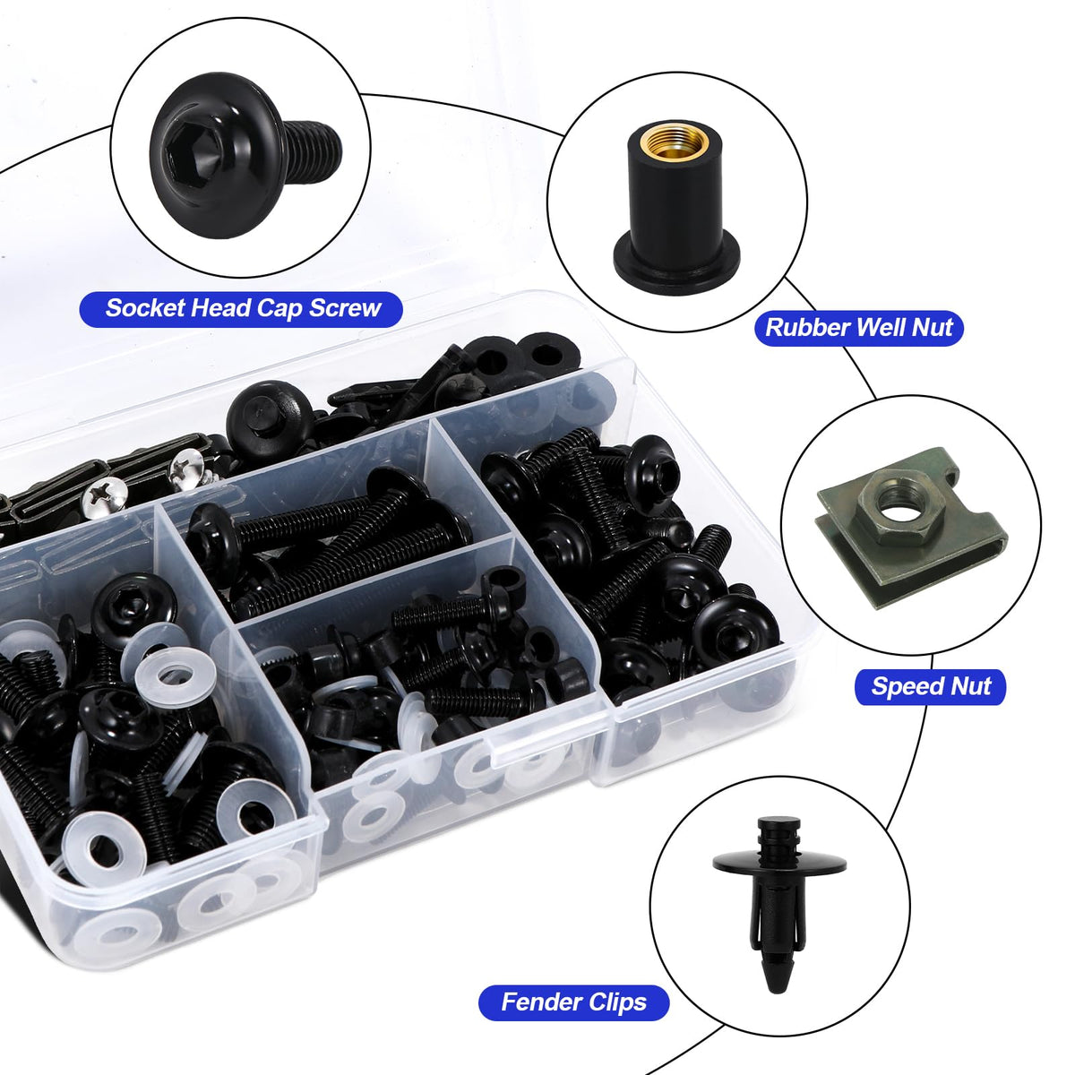 AEEAST bolts installed on motorcycle fairing demonstrating clean, matched appearance