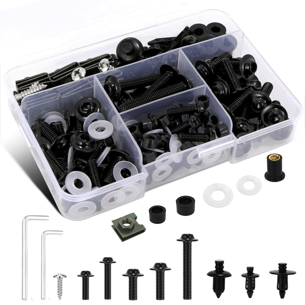 AEEAST kit front layout showing full 210-piece set and included tools for convenience