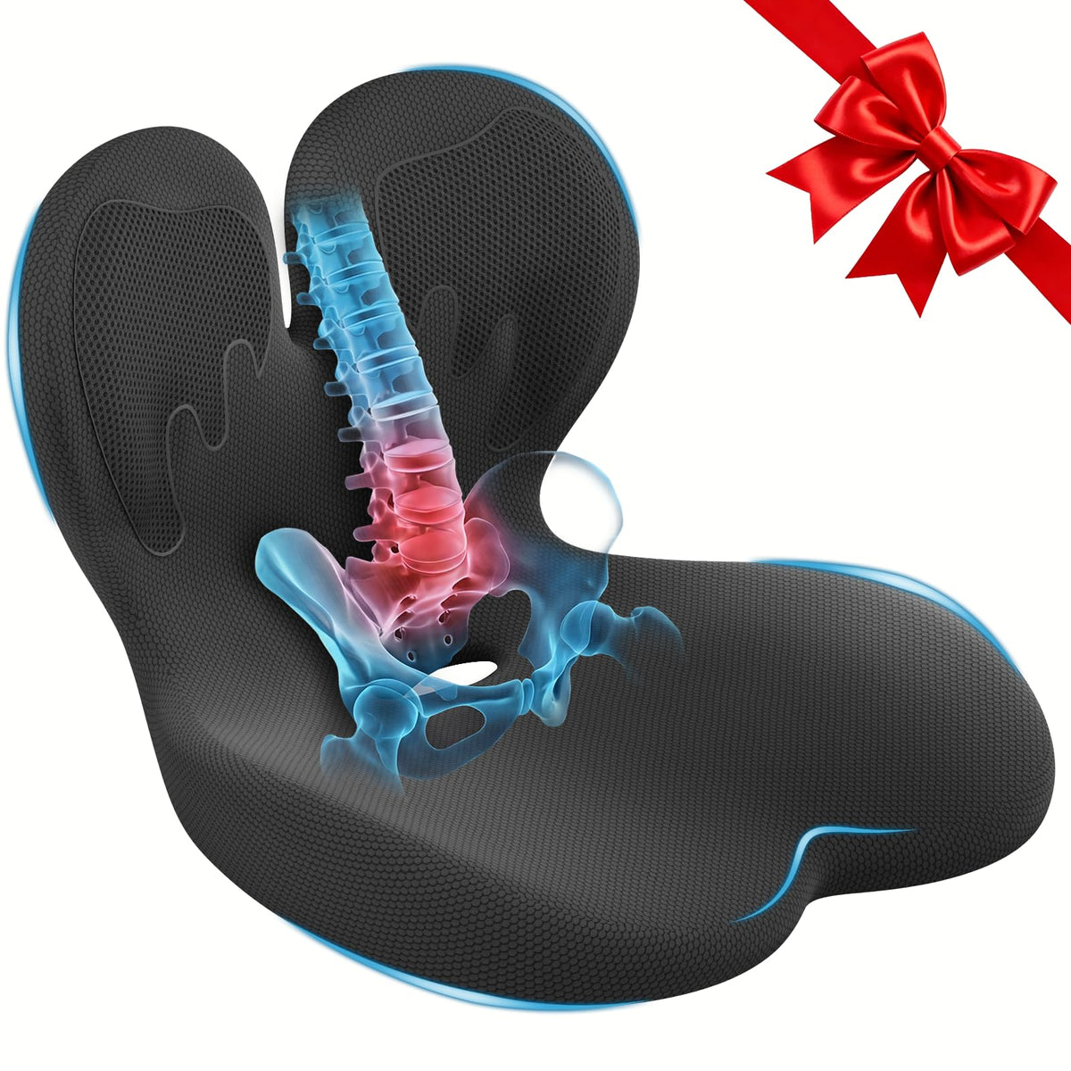 AEGIS CAR SEAT COVER front view showing ergonomic L-shape and 3-inch lift for posture