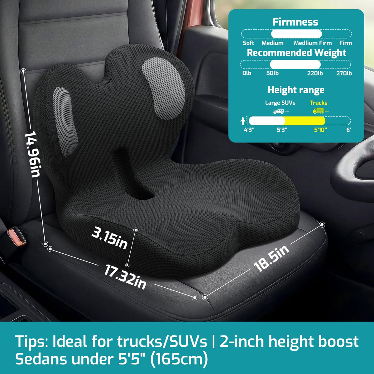 AEGIS CAR SEAT COVER close-up of lumbar pillow showing contour and posture benefit