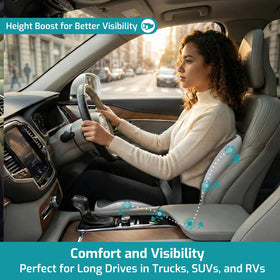 AEGIS CAR SEAT COVER installed in truck interior showing increased visibility and driving comfort