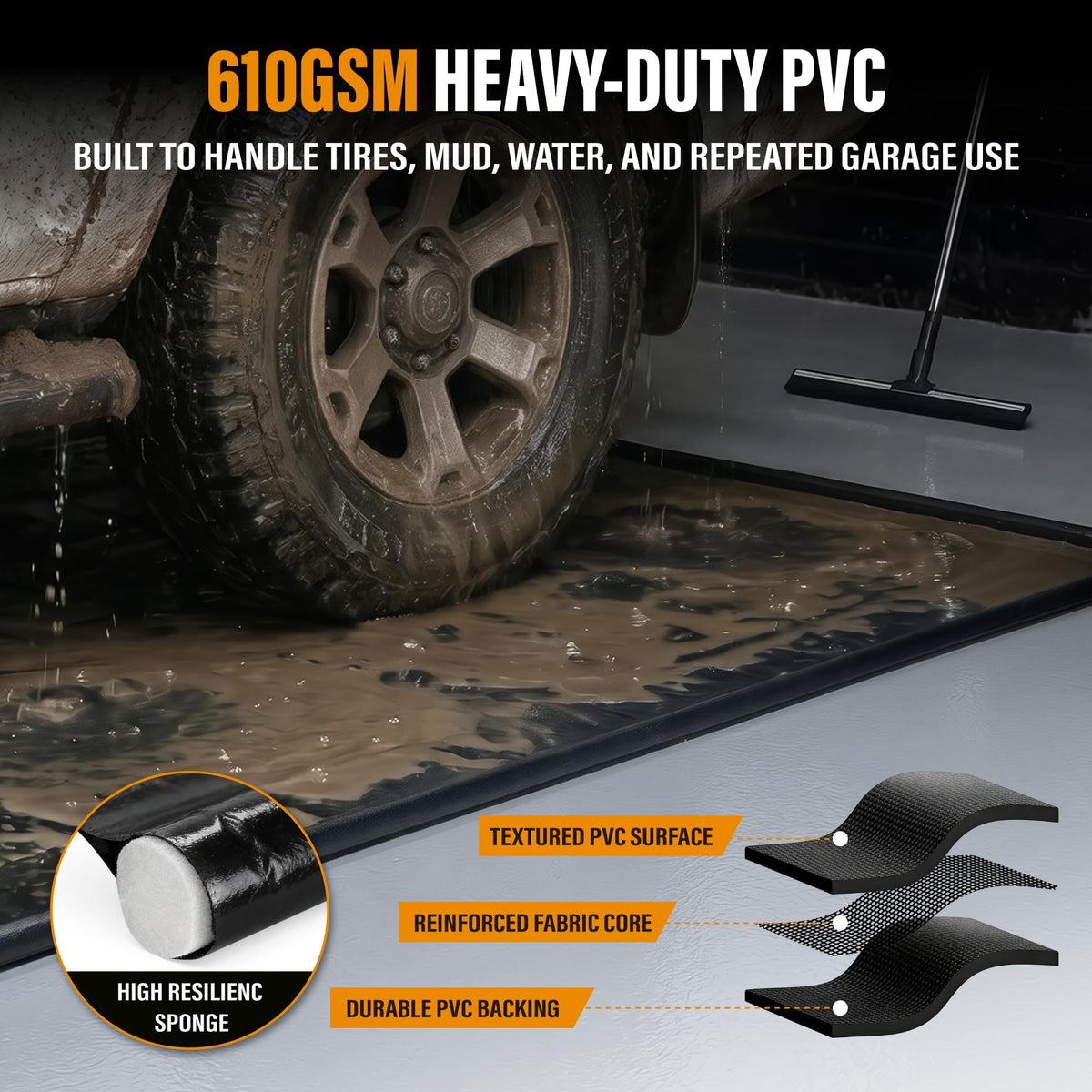 Aegis Mats installed under a car demonstrating garage floor protection