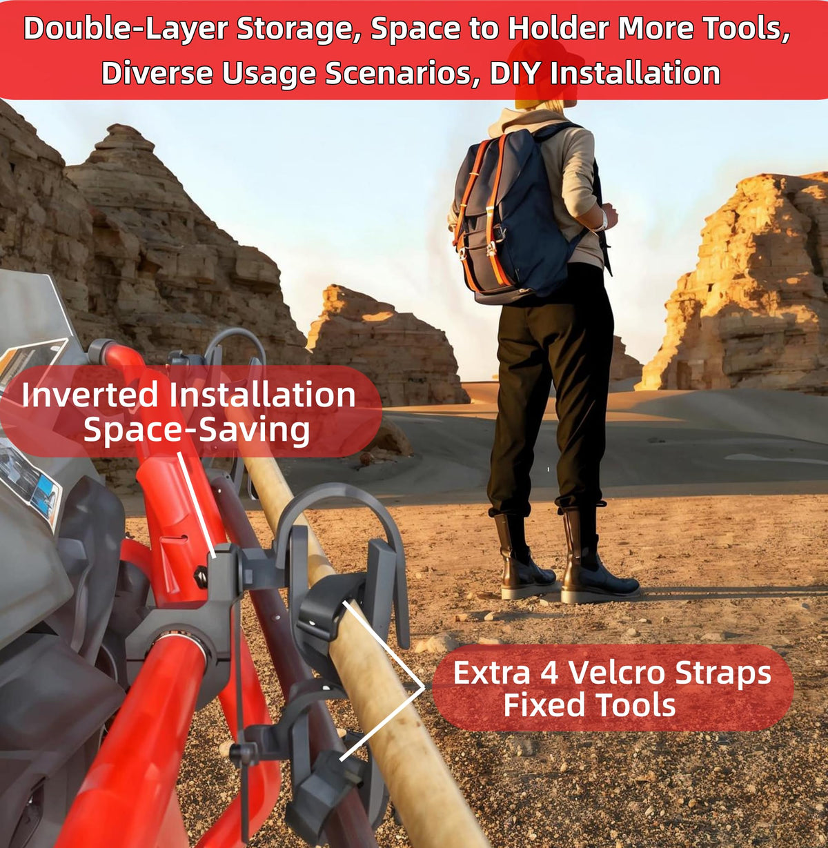 Aeloifft rack with shovel for scale, demonstrating spacious capacity