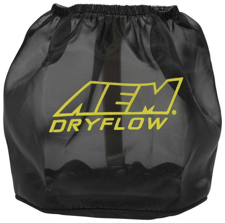 AEM 14000 front view showing black pre-filter wrap protecting filter