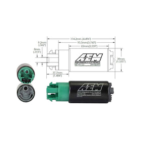 AEM 50-1215 pre-filter and hose laid out to show included installation parts