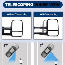 AERDM telescoping mirror extended to show wider trailer view