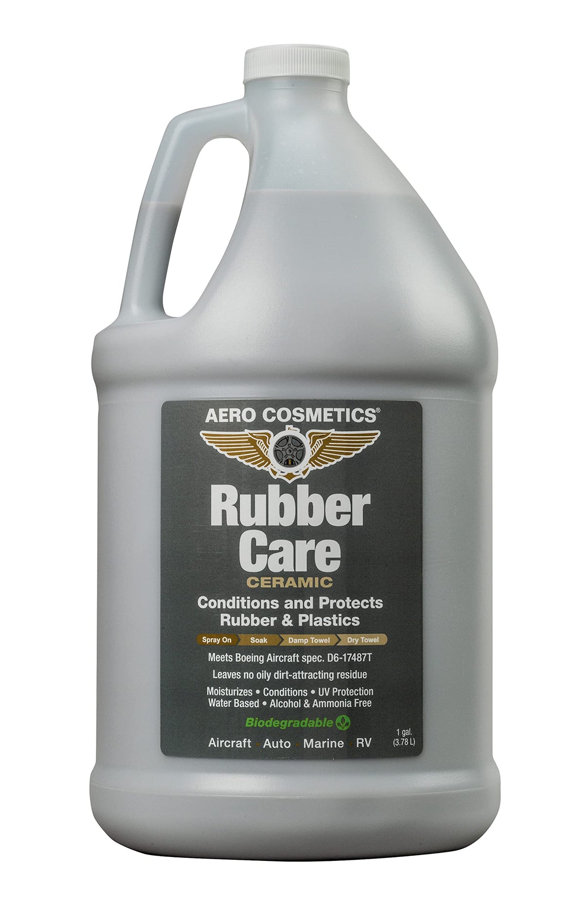 Aero Cosmetics gallon container front view showing product branding and finish benefit