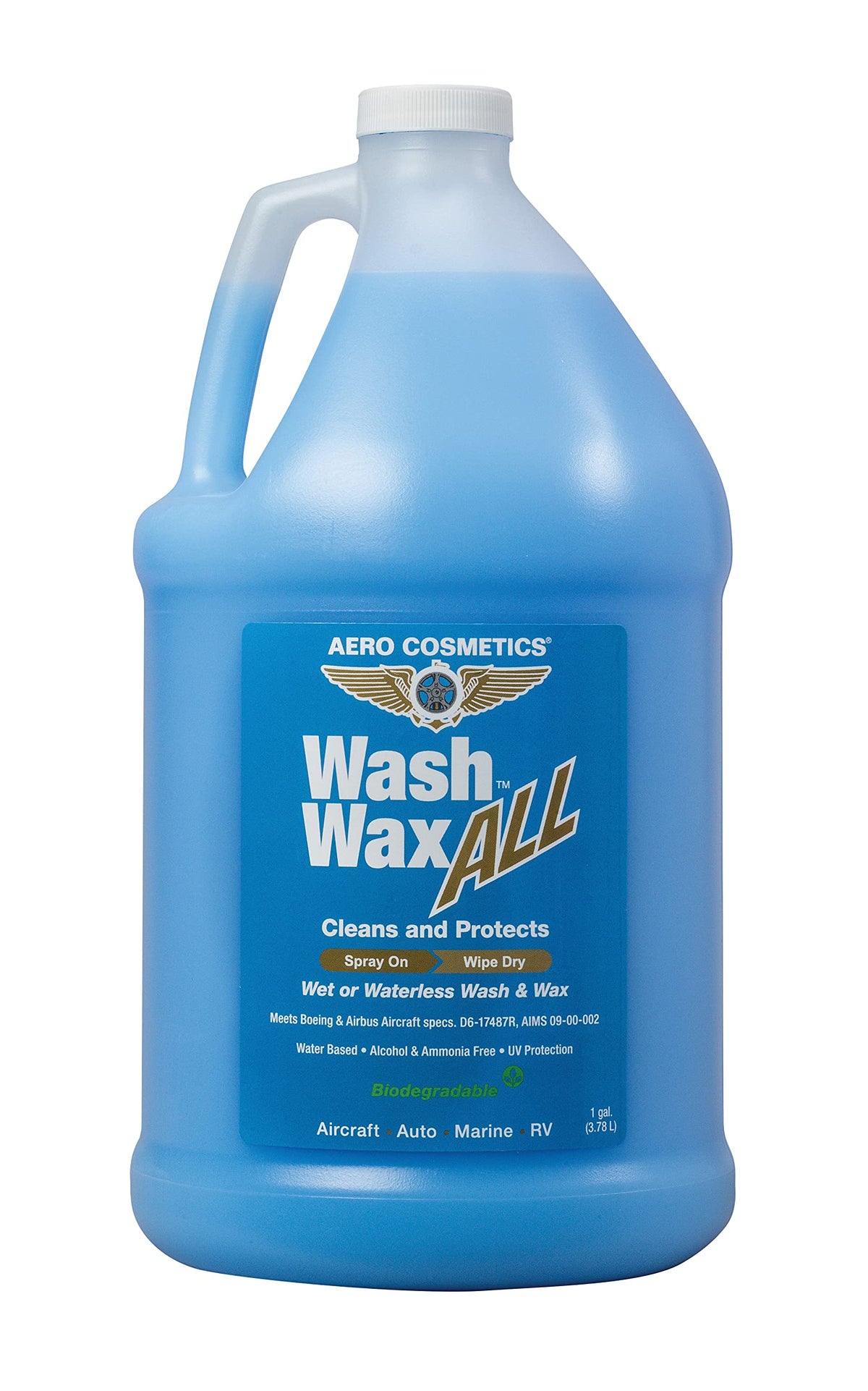 Aero Cosmetics front label on one-gallon bottle showing product identity and benefits