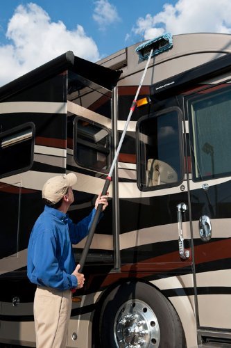Aero Cosmetics deluxe telescoping pole fully extended demonstrating safe high-reach access