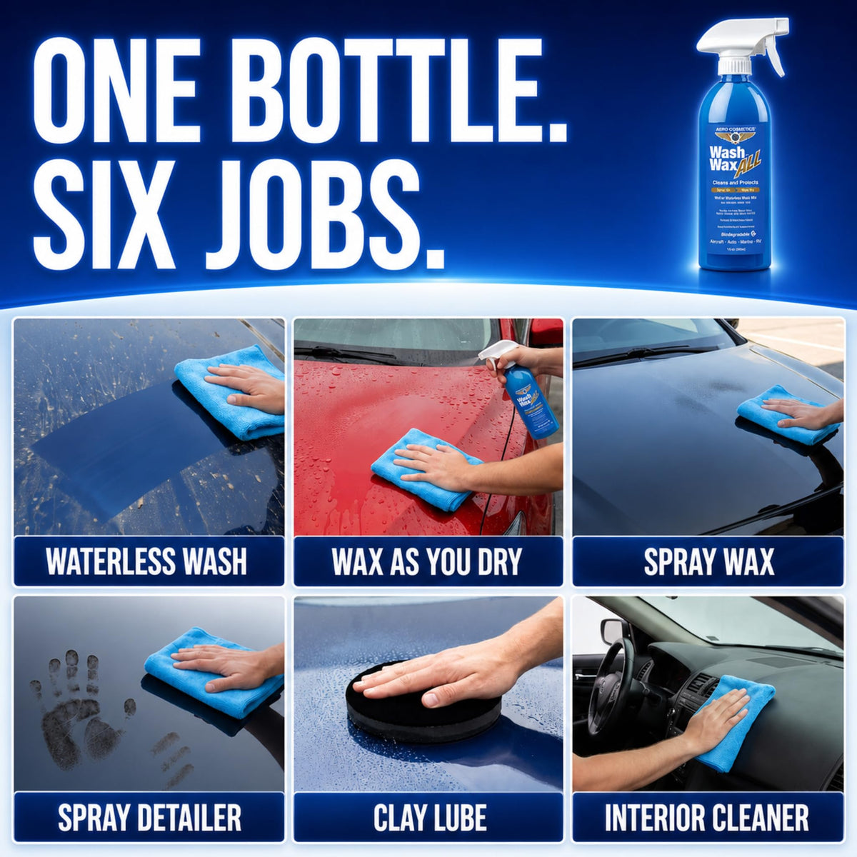 Aero Cosmetics sprayed on car hood showing quick lift and wipe cleaning