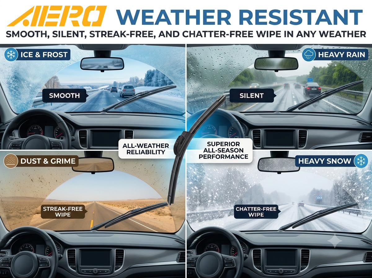 AERO blade profile close-up showing Teflon-coated rubber for quiet wipe