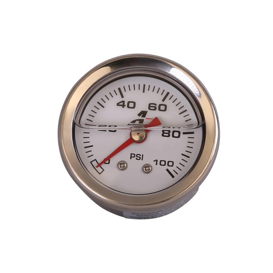 Aeromotive gauge front dial showing clear 1.5 inch face for easy readings