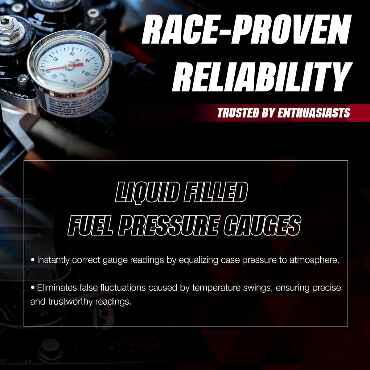 Aeromotive gauge 1/8" NPT male thread detail for secure regulator connection