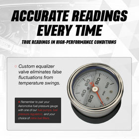 Aeromotive gauge beside ruler to show compact 1.5 inch size for tight spaces