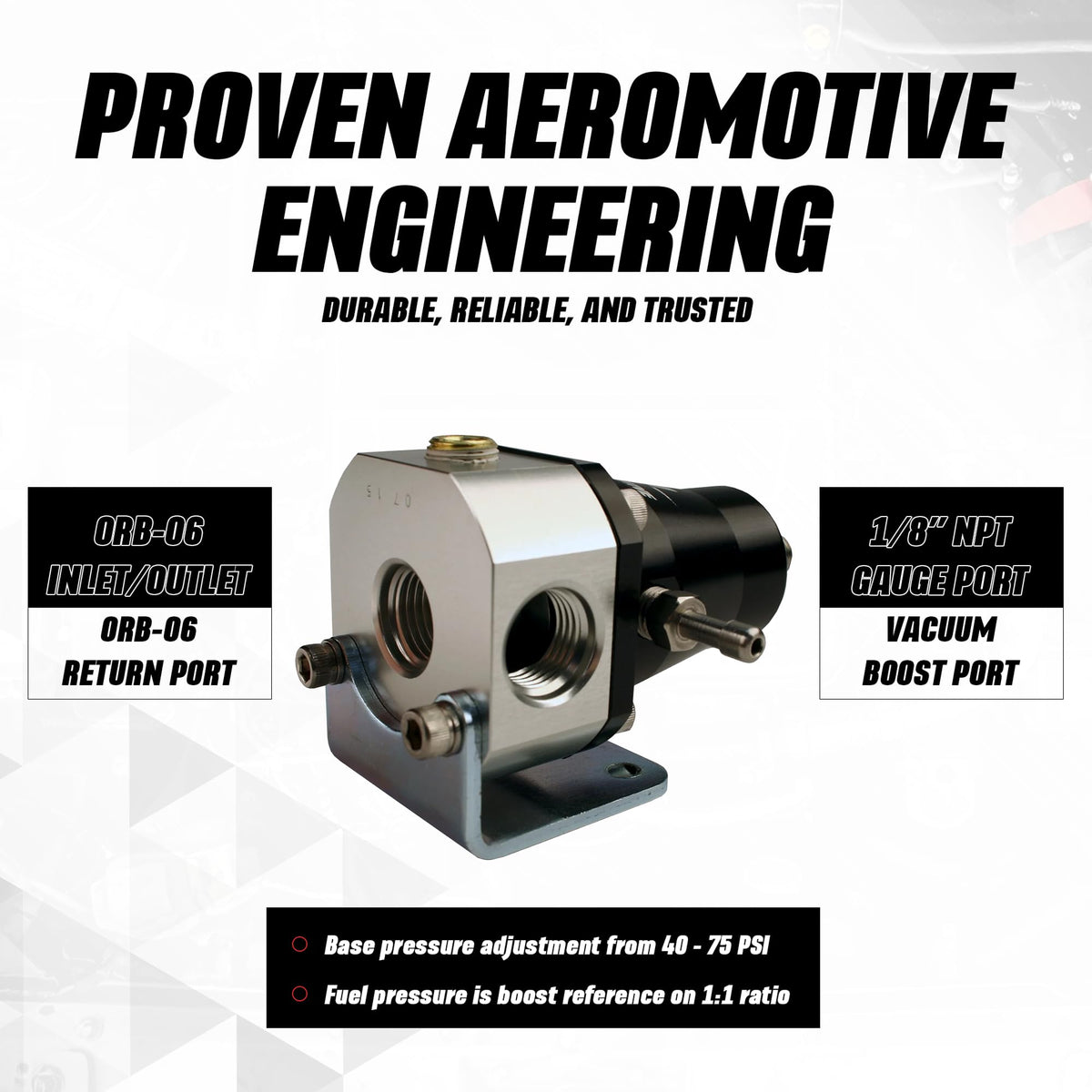 Aeromotive detail of 1/8" NPT gauge port for precise pressure monitoring benefit