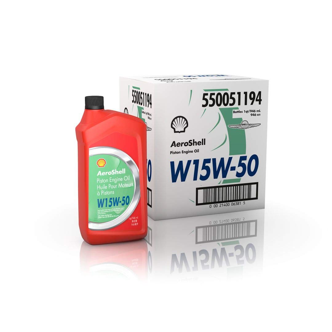 AeroShell 15W-50 front label on quart case showing product and benefits