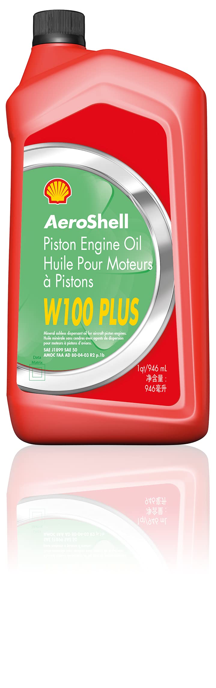 AeroShell W100 Plus front quart case showing product label and benefits